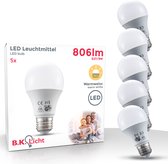 B.K.Licht - LED Lichtbron - set van 5 - met E27 - 9W LED - A60 - 2.700K warm wit licht - lampjes  - LED lamp