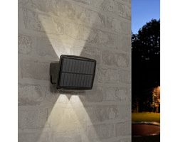 RexTech Solar wandlamp buiten 'Njord' - Up down light - IP65 - Warm wit licht (2700K) - 50 lumen - Tuinverlichting op zonne-energie - 2 lichtstanden - Zwart