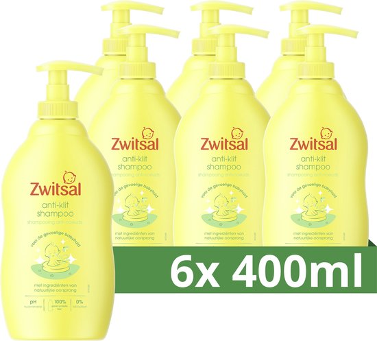 Zwitsal Anti-Klit Shampoo - Baby - met anti-prik formule en ingrediënten van natuurlijke oorsprong - 6 x 400 ml