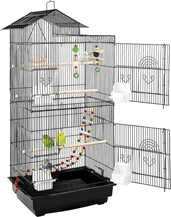 Papegaaienkooi – Parkietenkooi – Grote Vogelkooi Voor Binnen – Voliere – Vogel Speelgoed - Inclusief Accessoires - Vogelkooien – Zwart