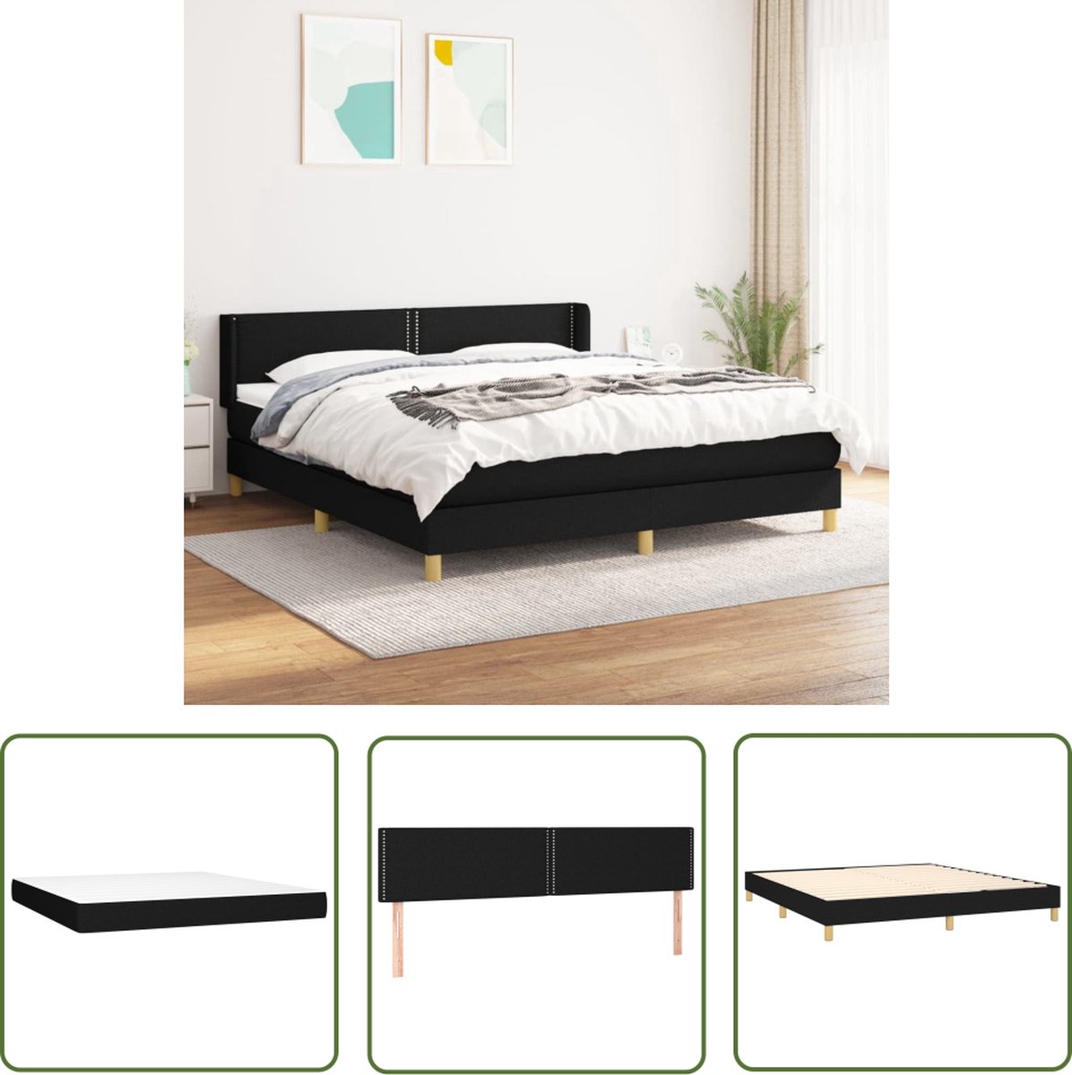 The Living Store Boxspringbed - Comfortabel - Bed - 160 x 200 x 78/88 cm - Zwart