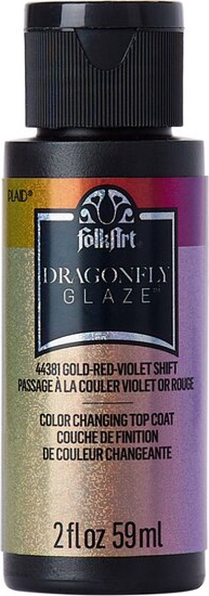FolkArt Dragonfly Glaze – Iriserende Toplaag – Glinsterende Finish – Multi Kleur Verandering – Reflecterende Pigmenten – Gold Red Violet – 59 ml – Geschikt Voor Binnen En Buiten