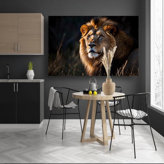 Peintures sur verre Lion - Peinture sur verre Animaux - Peinture d'herbe - Décoration murale moderne - Peintures en plexiglas - Oeuvre en verre acrylique 105x70 cm