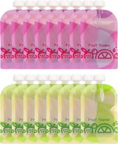 Consumerce® Hervulbare Knijpzakjes – 16 Stuks – Knijpfruit en Babyvoeding Zakjes – Herbruikbaar – Knijpfruitzakjes – Baby Voeding – Babyvoeding Bewaarzakjes – Doseerdoosjes – Bewaarbakjes – Moedermelk Bewaarflesjes
