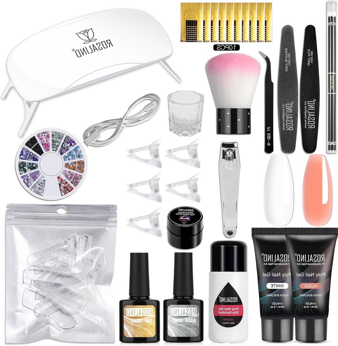 Poly Nail Gel Kit with UV LED Lamp White Nude Color 30ml Poly Nail Gel Base Layer Top Layer French Nail Tip Nail Clip Nail Sticker Manicure Tools Nail Extension Gel Use