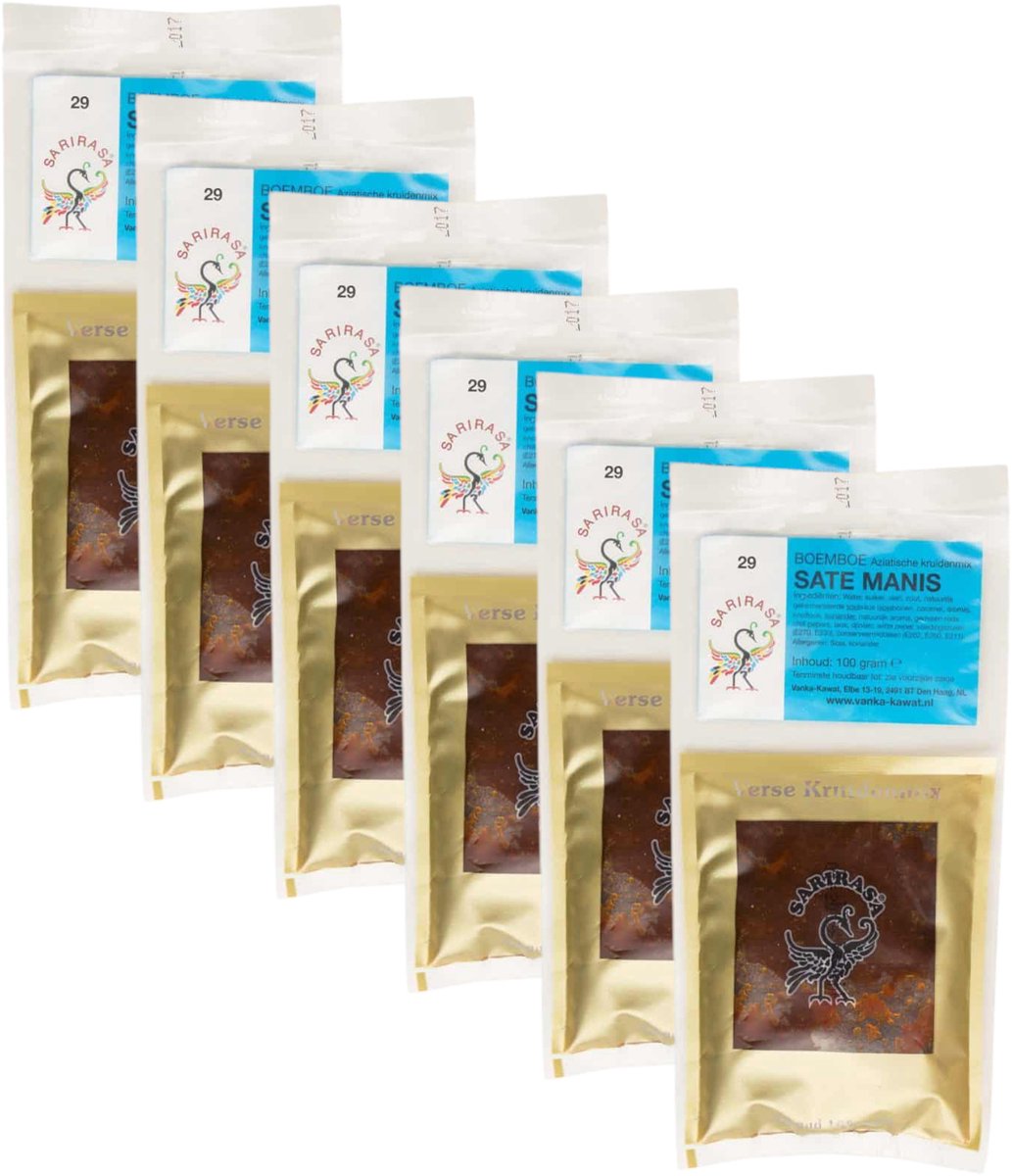 Sarirasa® | 6 x 100 gram Sate Manis Boemboe | Aziatische kruidenmix | nr 29 | Glutenvrij