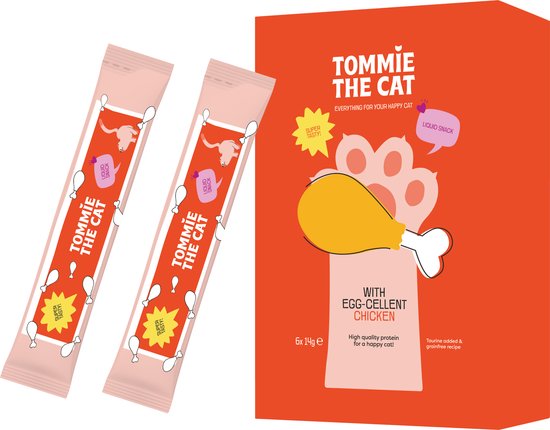 Tommie the Cat - liquid kattensnacks - kip - hoog vleespercentage - gezonde lekkere kattensnoepjes - 72x zakjes 14g