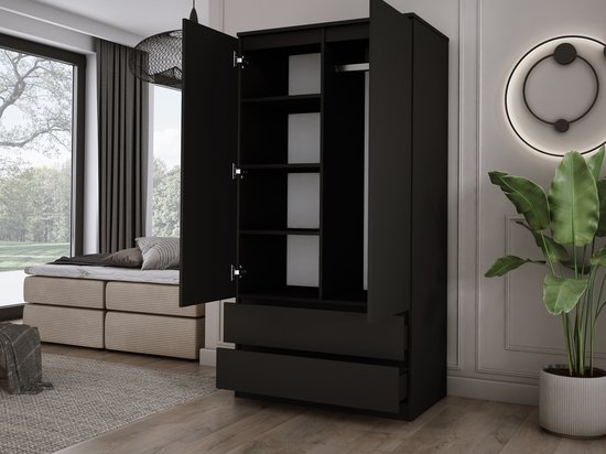 Meubel Square - Armoire de Rangement - Zwart - Armoire à deux tiroirs - Placard de Chambre