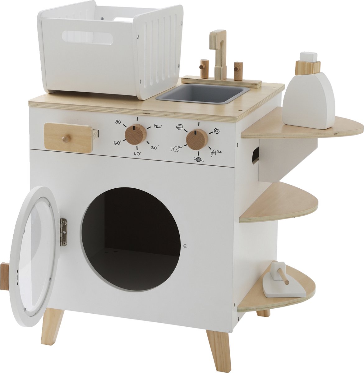Houten Was Speelset, Wasmachine en Droger Set voor Kinderen