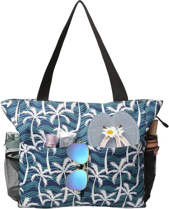 Grand sac de plage imperméable pour femme avec fermeture éclair - Sacs de courses réutilisables - Sac de plage à fermeture éclair en cocotier XL