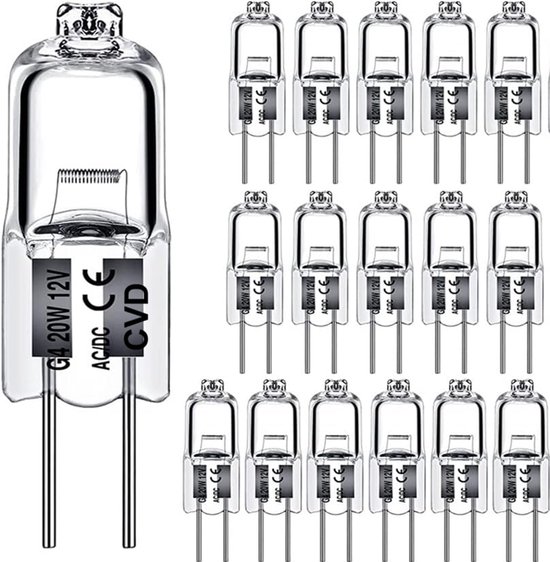 CVD® 10-STUKS - G4 HALOGEEN LICHTBRON - 20 WATT - 12V - WARM WIT - DIMBAAR