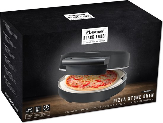 Bestron Turbo Pizzaoven voor pizza's in 5-10 minuten, elektrische pizzaoven met echte maximumtemperatuur van 320°C, inclusief pizzasteen en 2 grote houten spatels, Black Label, kleur: Matzwart — afbeelding 5