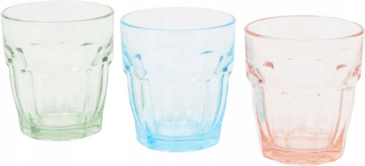 Bormioli Rocco rock bar lounge gekleurde water glazen set van 3 Made in Italy Blauw Groen Roze 27 CL