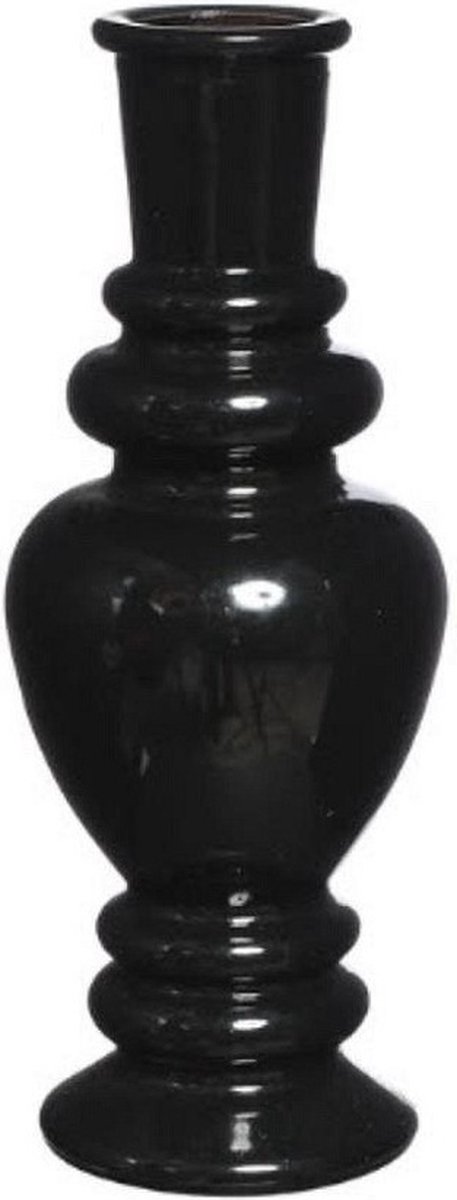 Ideas 4 Seasons Bloemenvaas Venice - voor kleine stelen/losse bloemen - gekleurd glas - transparant zwart - D5,7 x H15 cm