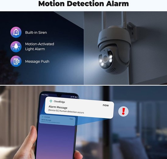 Beveilingscamera voor Buiten - IP Camera met 2 Weg Audio & 360° Zicht - Automatische Tracking - Nachtzicht in Kleur - Sirene Alarm — afbeelding 2