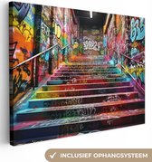 Canvas schilderij 80x60 cm - Wanddecoratie Trap - Graffiti - Kleuren - Kunst - Muurdecoratie woonkamer - Slaapkamer decoratie - Kamer accessoires - Schilderijen