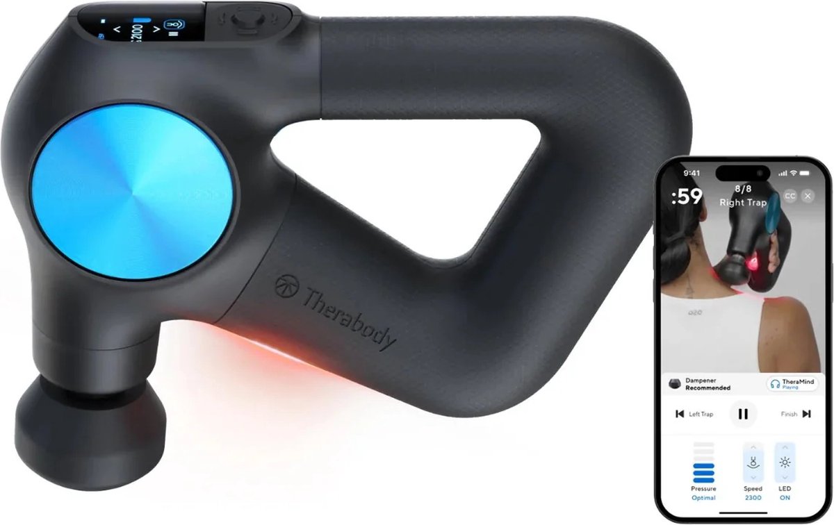 Afbeelding 2 van Therabody Theragun Pro Plus – Professionele Massage Gun – 7 Opzetstukken - Massage Apparaat met LED Lichttherapie - Sneller Herstel & Pijnverlichting