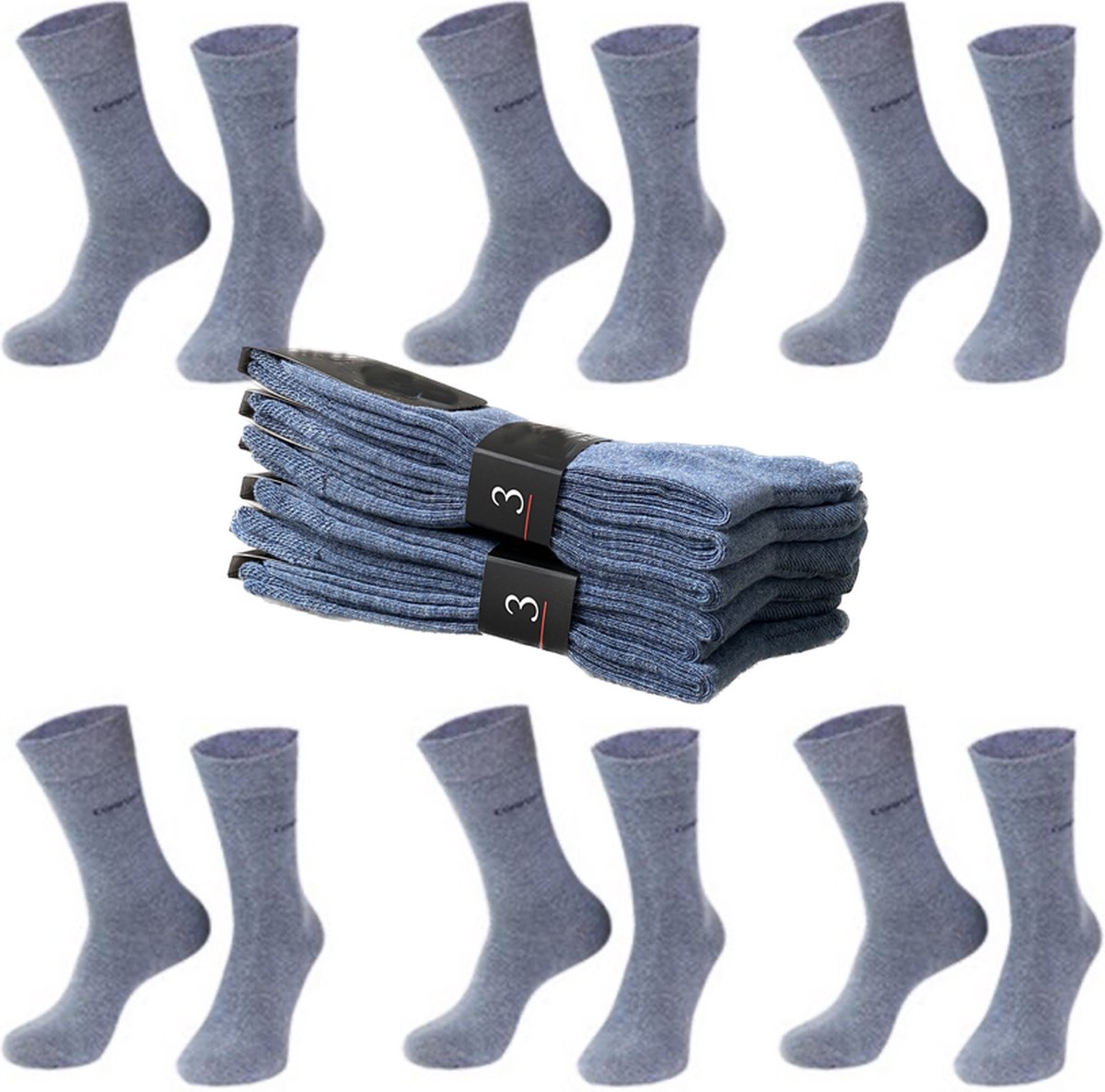 Nakkie's luxe katoenen sokken die niet knellen - 6 paar - Maat 43-46 - Ruime boord - Wijde boord - Naadloos - Jeans blauw - Cadeau tip - vaderdag kado tip