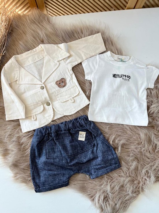 Baby jongens vest pak katoen linnen 4-delige formele bruiloft verjaardag set, Beige-kort, 12-18 maanden