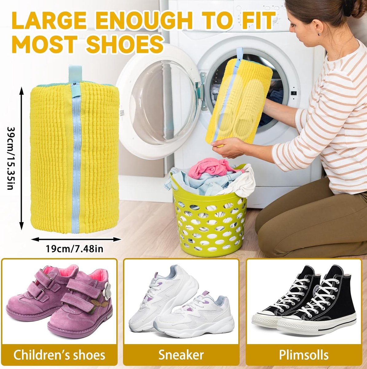 Waszak - Wasnet Voor Schoenen - Herbruikbaar - Waszak Voor Schoenen - Schoenen Waszak - 39 x 19 Cm - Netje Anti-Vervorming - Delicaat Wasgoed - Schoen Wassen - Schoenenwaszak - Wasgoed - Wasmachine - Schoenen / Sneakers - Met Rits En Hangende Ring — afbeelding 5