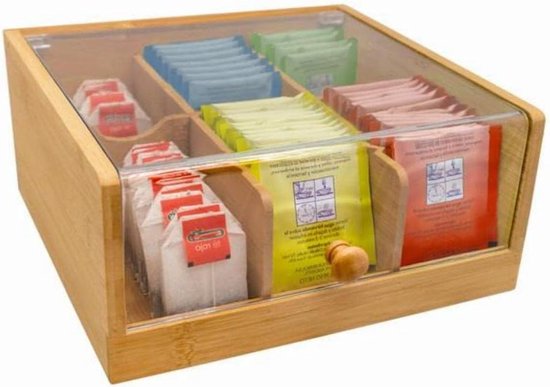 mumisuto Acrylic tea bag organiser with 12 compartments for 216 tea bags, no assembly required and space-saving, transparent tea organiser, odorless