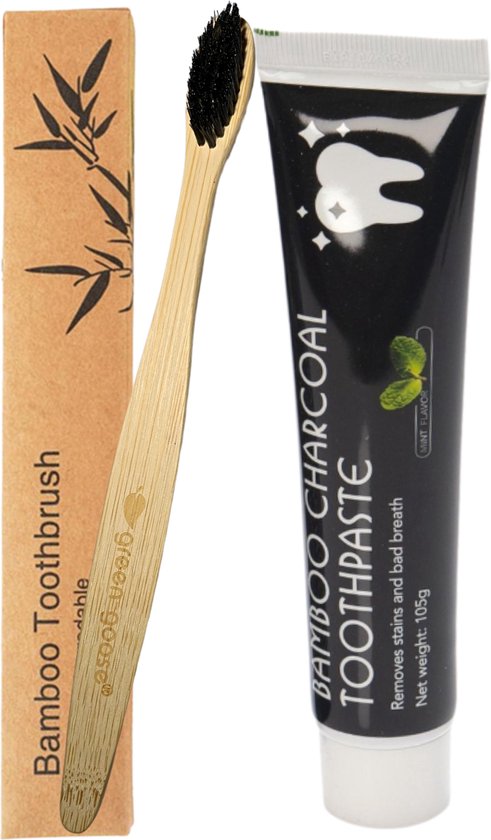 GlorySmile Houtskool tandpasta voor witte tanden / Teeth Whitening Charcoal + "Gratis Bamboo tandenborstel"