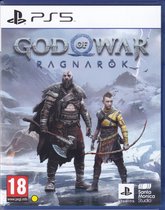 La couverture du jeu God of War Ragnarök PS5 avec Kratos et Atreus sur sol gelé.