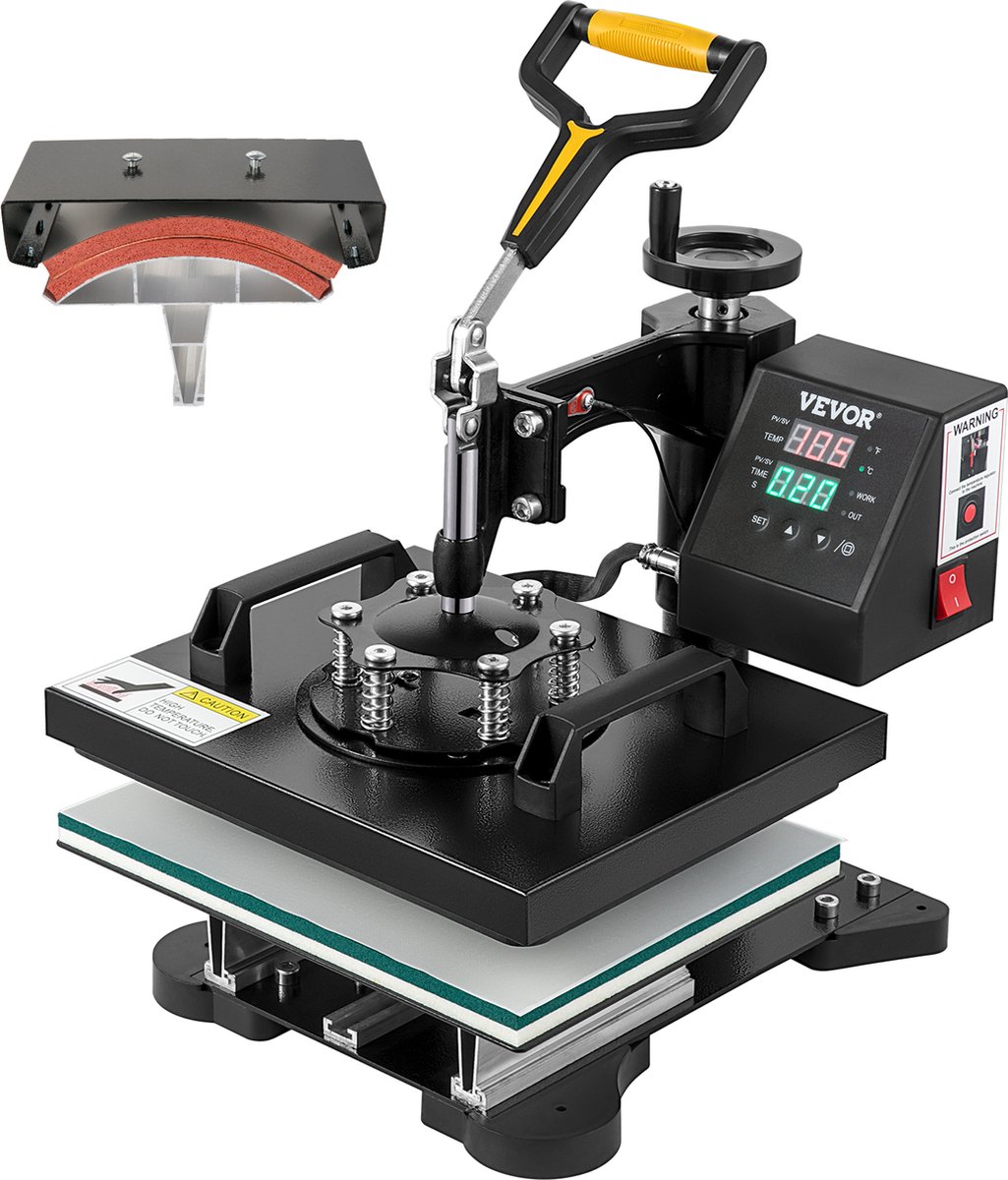 Vevor Warmte Persmachine Transferpers 2 In 1 Hittepers Met 25 4 x 30 5 cm Hitteplaat Digitale Led-temperatuurregelaar Voor Het Aanbrengen Van Letters Cijfers En Patronen Op Petten T-Shirts Kopjes Borden Rood