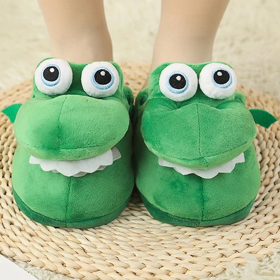 Pantoffels voor dames, krokodil, pantoffels, dieren, cartoon, grappige krokodil-slipper, pluche, warme pantoffels, antislip, winterpantoffels, pluche pantoffels