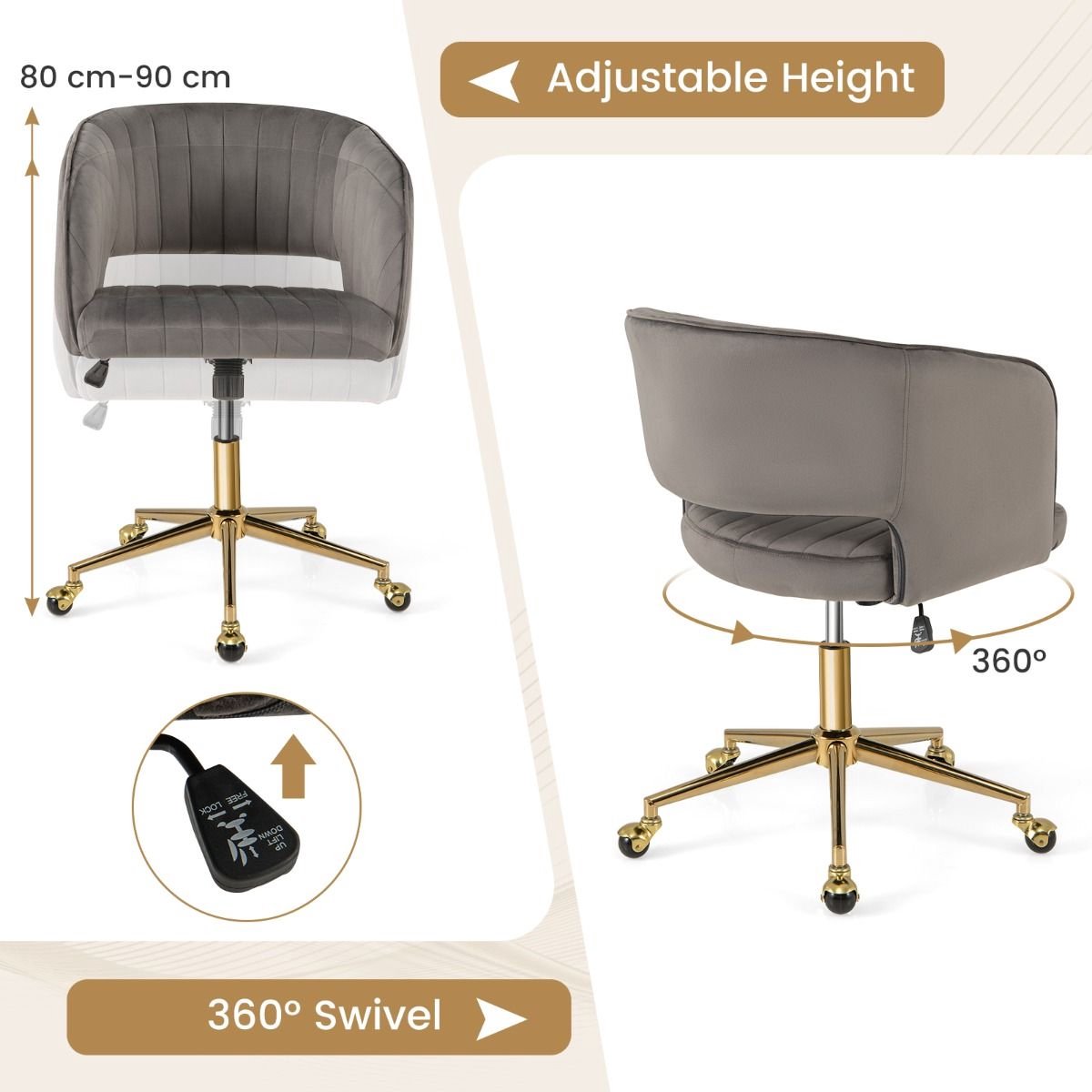 YMA® Eetkamerstoelen Set Van 4 - Teddystof Met Rosé Gouden Poten Verstelbaar In Hoogte