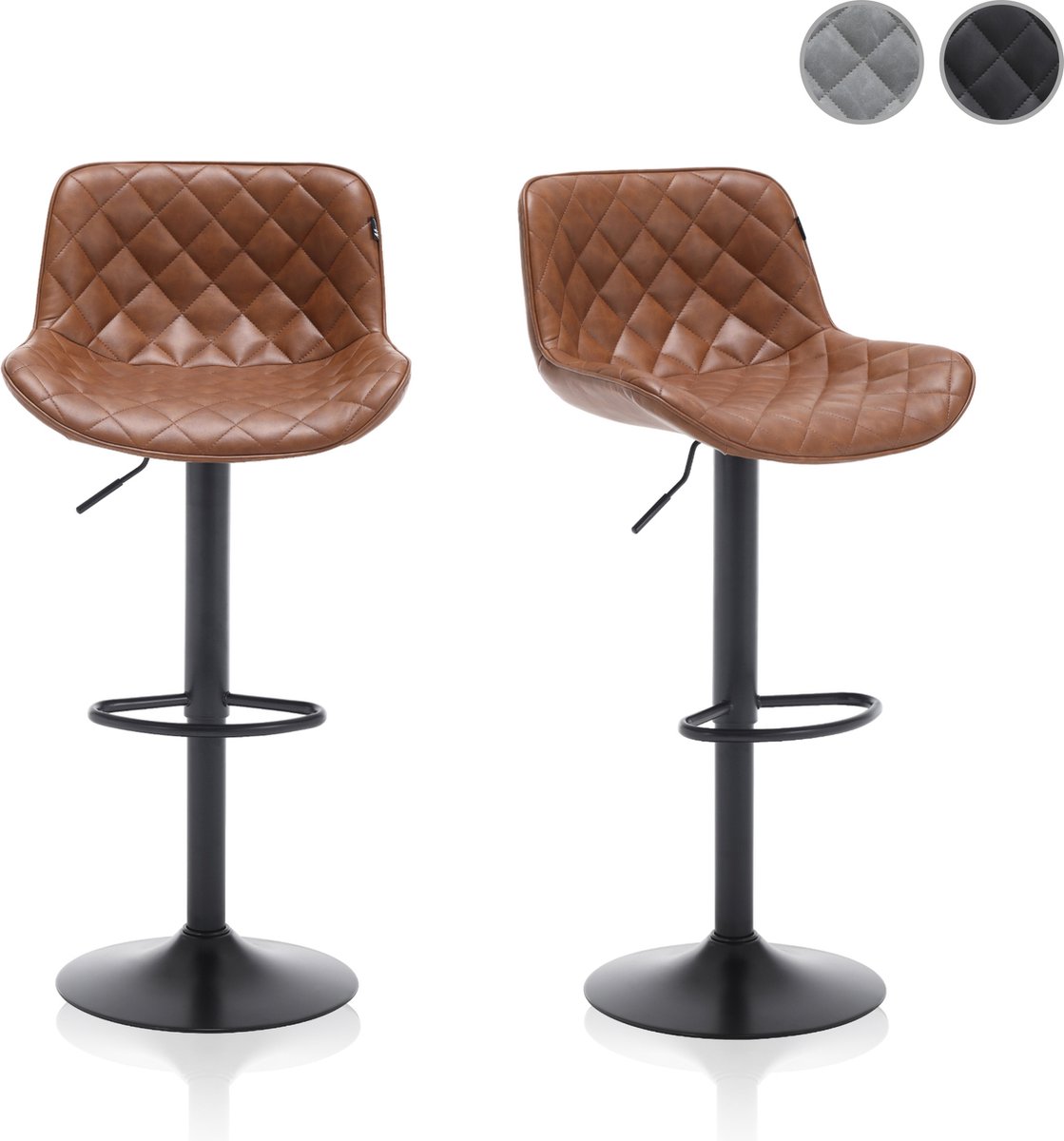 Meisterhome® Barkruk - Barstoel - set van 2 Barkrukken - Kruk - Barstoelen met rugleuning – Keukenstoel - Industrieel - Verstelbaar – met Voetsteun - Vintage Bruin