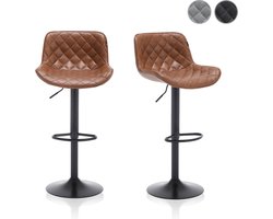 Meisterhome® Barkruk - Barstoel - set van 2 Barkrukken - Kruk - Barstoelen met rugleuning – Keukenstoel - Industrieel - Verstelbaar – met Voetsteun - Vintage Bruin