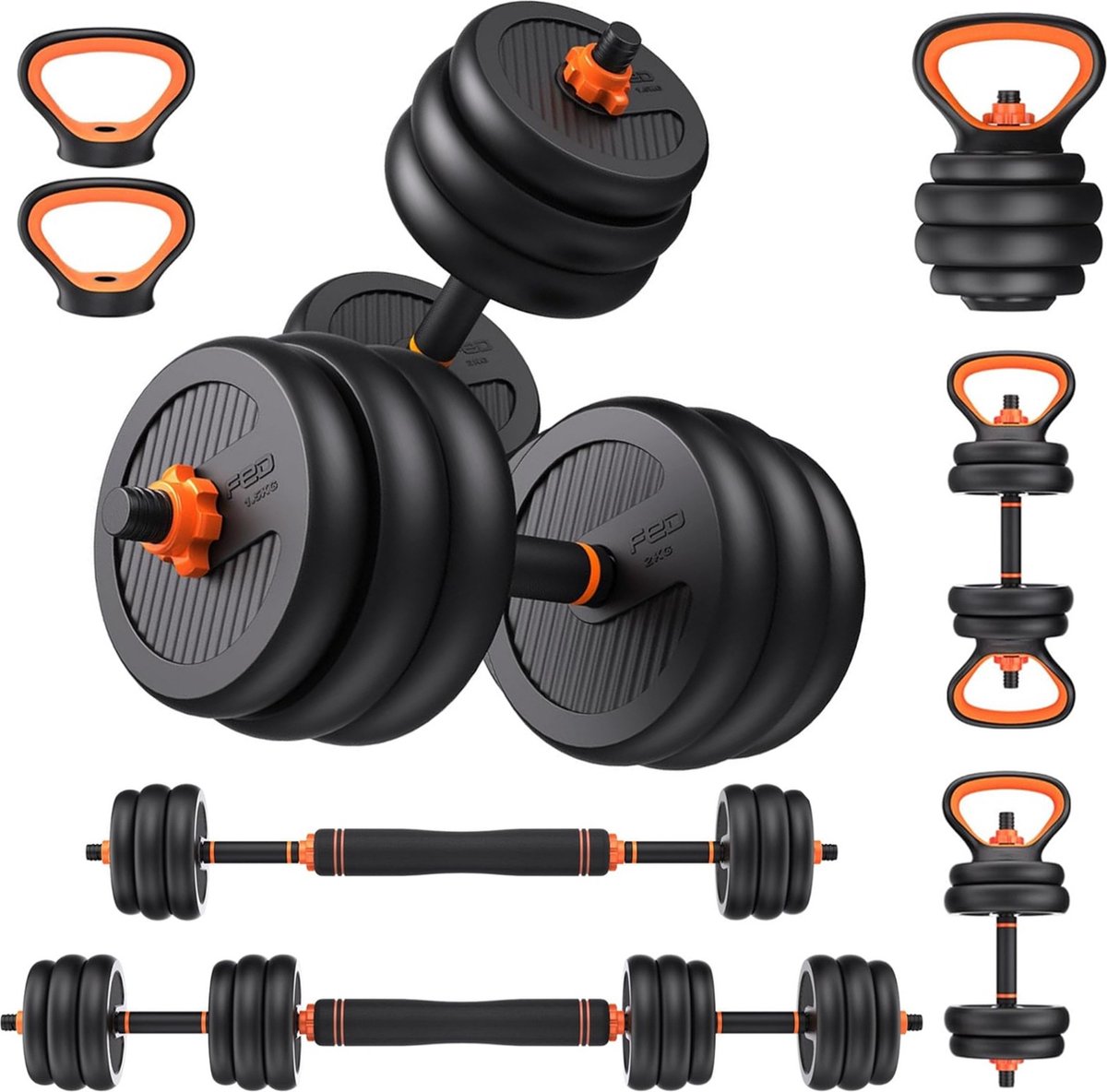 Lugia - 4 in1 Dumbbell Set tot 40kg - Dumbbels Halterset Kettlebells & Push-up rek - 7 Verschillende Combinaties - Geschikt voor Mannen & Vrouwen