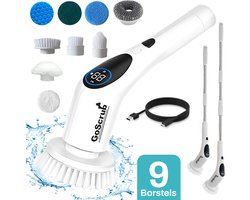 GoScrub® Cleaning King V2 - Elektrische Schoonmaakborstel – Elektrische Schrobber - Schrobborstel – voor badkamer of keuken – Schrobber Met Steel - 9 opzetstukken