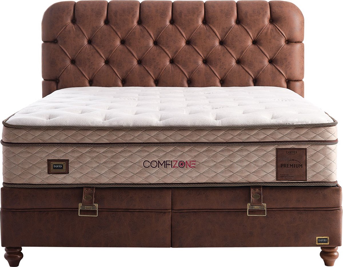 BSS Bedding Comfizone - Bed Boxspring Set - Complete Boxspring - 180x200 - Slaapkamerbed - 1 x Matras met Topper, 2 x Bedbox, 1 x Hoofdbord Bruin