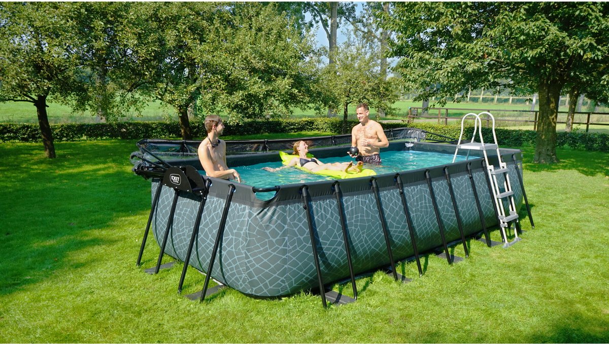 EXIT Wood zwembad 540x250x122cm met zandfilterpomp en overkapping en warmtepomp - bruin