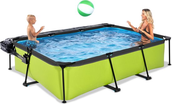 EXIT Lime Frame Zwembad 300x200x65cm - Opzetzwembad - met Filterpomp & Overkapping - Rechthoekig - Groen