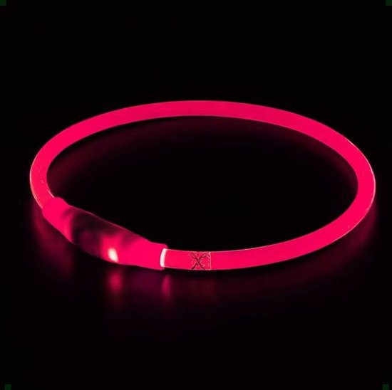 Foto: Lichtgevende led halsband hond hondenriem verlichting oplaadbaar hondenverlichting halsbanden lichtgevend one size fits all roze