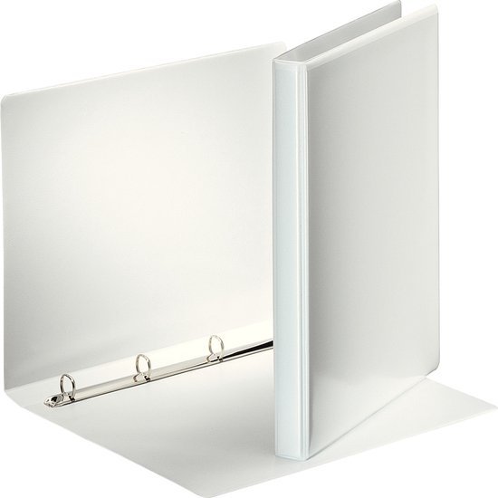 Wit, open ringband met drie ringen, op witte achtergrond.