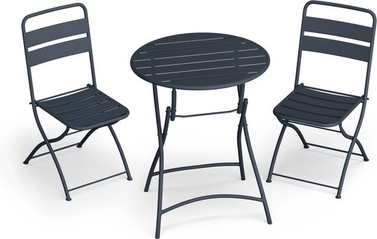 Blumfeldt Salon de Jardin Retrochic - Table + 2 Chaises 60 cm - Pliable - Anthracite