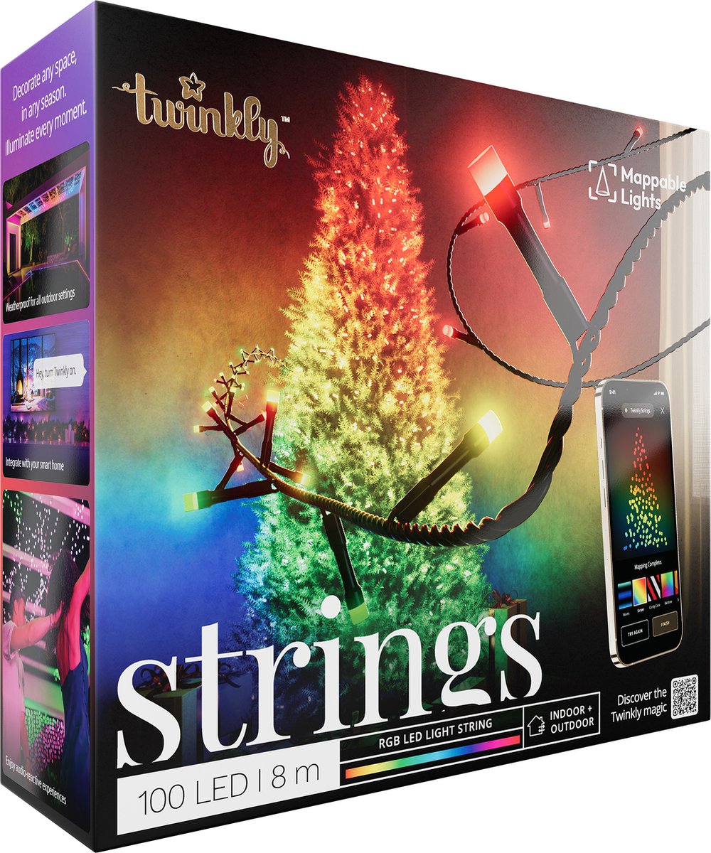 Twinkly Strings Lichtsnoer - 8M - LED - 100LED RGB - Dimbaar - Binnen & Buiten - Bluetooth of Wifi - Werkt met Homekit, Homey, Google Home en Razer Chroma - Zwart – foto 8