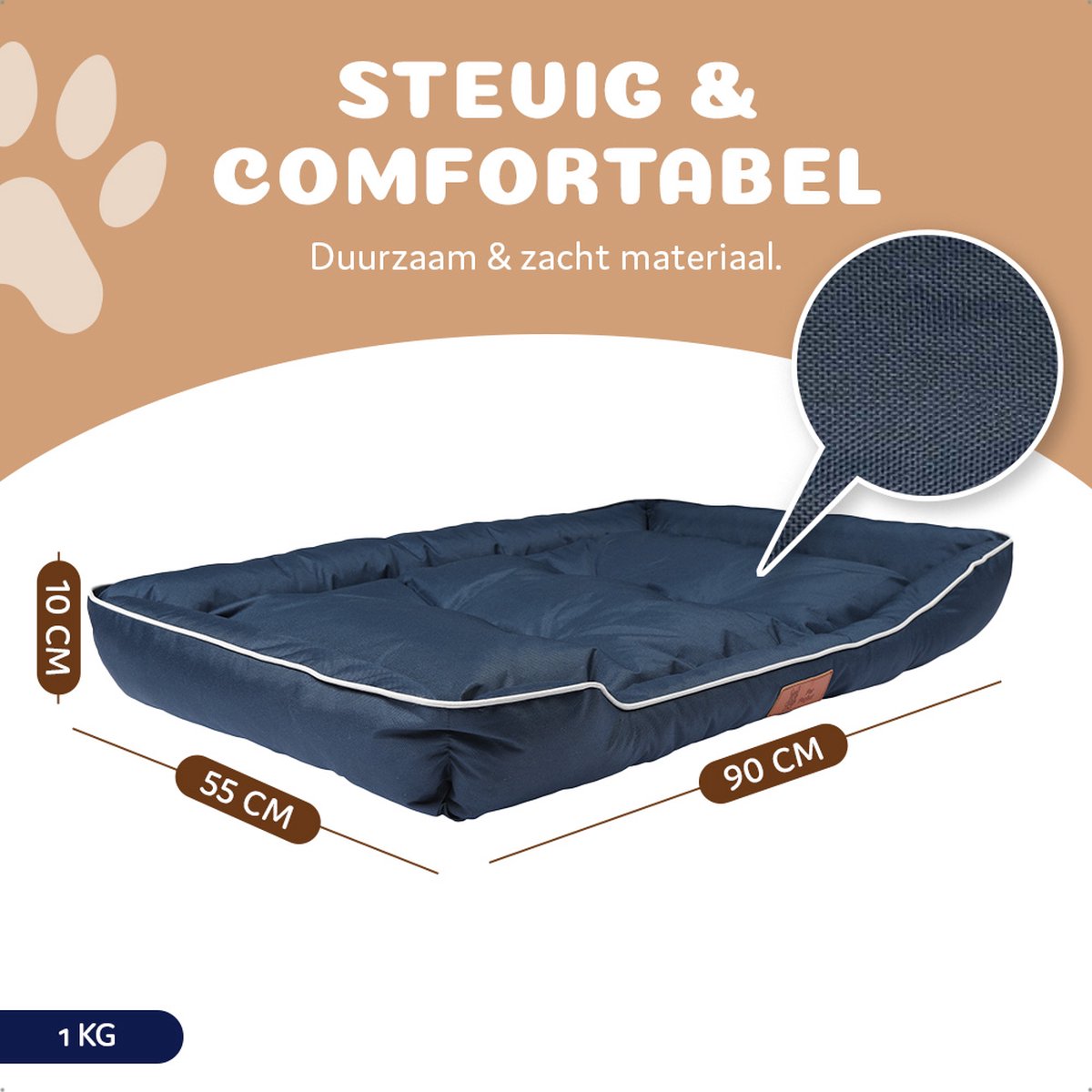 Pet Perfect Benchkussen XL - Hondenkussen Wasbaar - Hondenmand - Blauw - 90x55x10 thumbnail 4