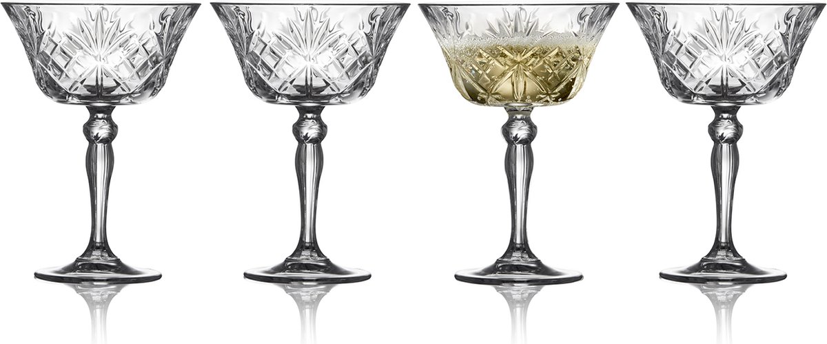 Lyngby Glas Melodia kristal champagnecoupe - 260 ml - set van 4 - coupe glazen, champagneglazen, vaatwasserbestendig