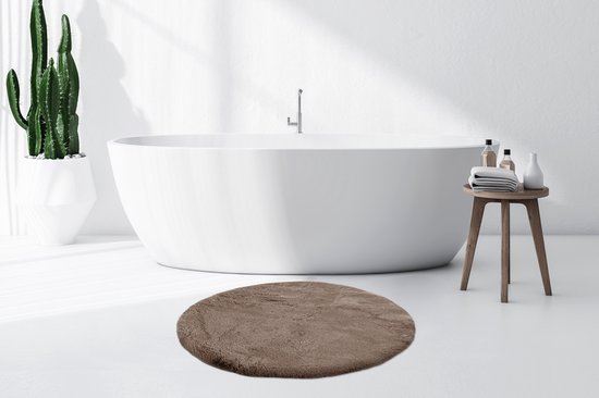 Floraya - Badmat - Fluffy - Taupe - 100cm - Rond - Antislip
