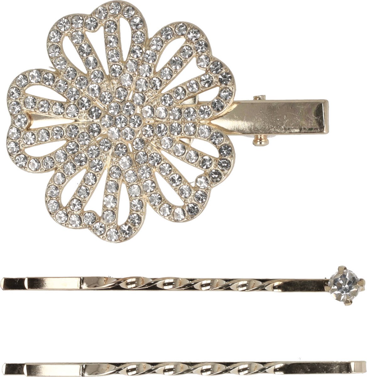 Haarsoires Haarspeld Duckklem & Schuifspeldje 5cm – Bloemvorm met Steentjes – Zilver – Set van 2 - Sterke Haarclip voor Styling & Dagelijks Gebruik - Hair Clip - Decoratieve Haaraccessoire