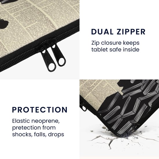 kwmobile Universele Cover voor eReader - Neopreen hoesje Meisje met boeken design zwart / beige van Merkloos — afbeelding 5