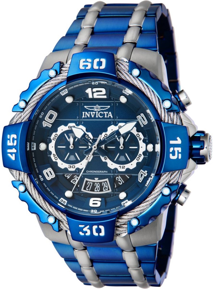 Invicta Bolt 37653 Heren Horloge - Waterdicht - Analoog - Quartz Uurwerk - Roestvrij Staal met blauwe Wijzerplaat -52mm