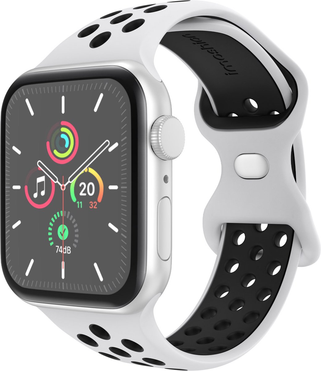 iMoshion Sport⁺ bandje geschikt geschikt voor Apple Watch Series 1 / 2 / 3 / 4 / 5 / 6 / 7 / 8 / 9 / SE - 38 / 40 / 41 mm - Maat S/M - Pure Platinum & Black