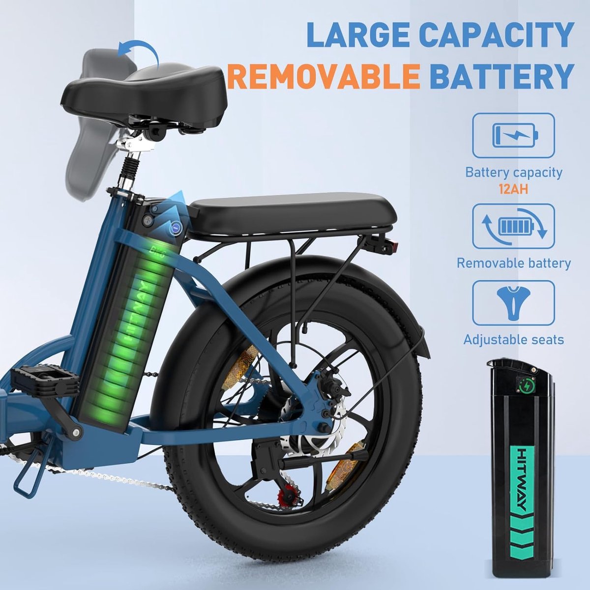 HITWAY BK6SPRO Vélo électrique Pliable Tout-terrain – Pneus Fat 20", Batterie 48V 18Ah, Moteur 250W, Autonomie 60-140km, 7 Vitesses, Homologué Europe