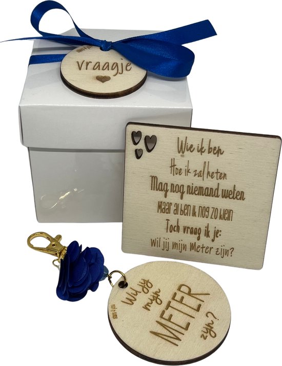 Coffret cadeau Seras-tu mon DIEU ? | BLEU | Qui suis-je | porte-clés | mètre | devenir des mètres | questions de marraine | devenir marraine | cadeau | boîte avec une question | boite cadeau